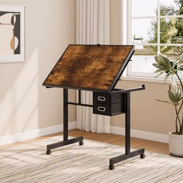 Tavolo per puzzle fino a 1000 pezzi con copertura in legno; 4 ruote; 6 cassetti e piano nero in MDF e metallo