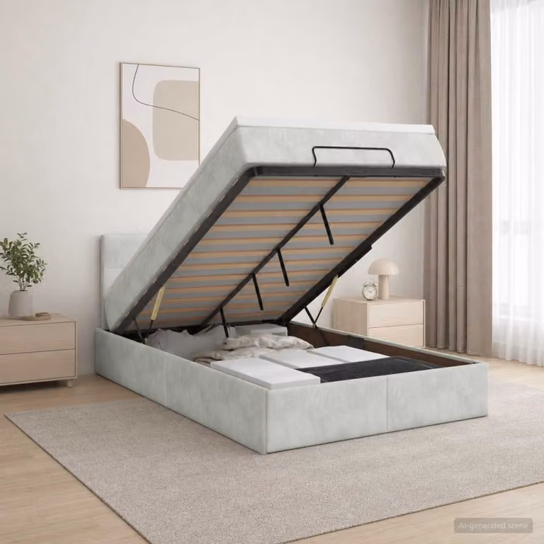 Letto Ottomano con Materasso e Illuminazione LED vidaXL, Grigio Chiaro, L/P/H: 200 x 120 x 88 cm