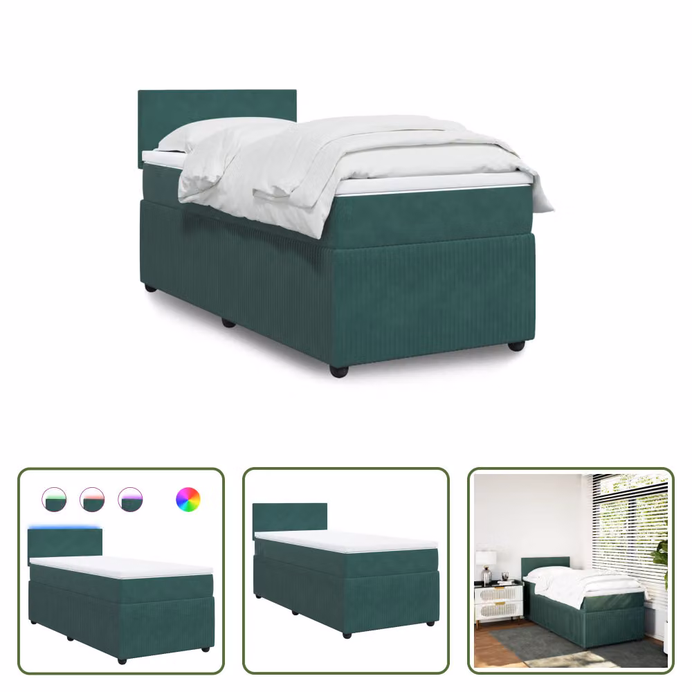 The Living Store Letto a molle con materasso verde scuro 80x200 cm in velluto