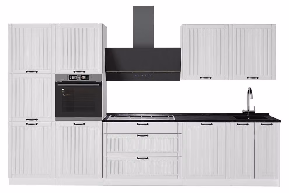 Cucina componibile Vicco Fame-Line Bianco rustico/Bianco 340 cm, PL Antracite, Model 64643