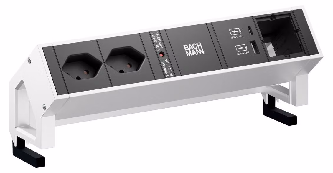 BACHMANN DESK2 2xCH 1xUSB A/C 22W 1xCM, 0,2 m GST18 INOX Svizzera
