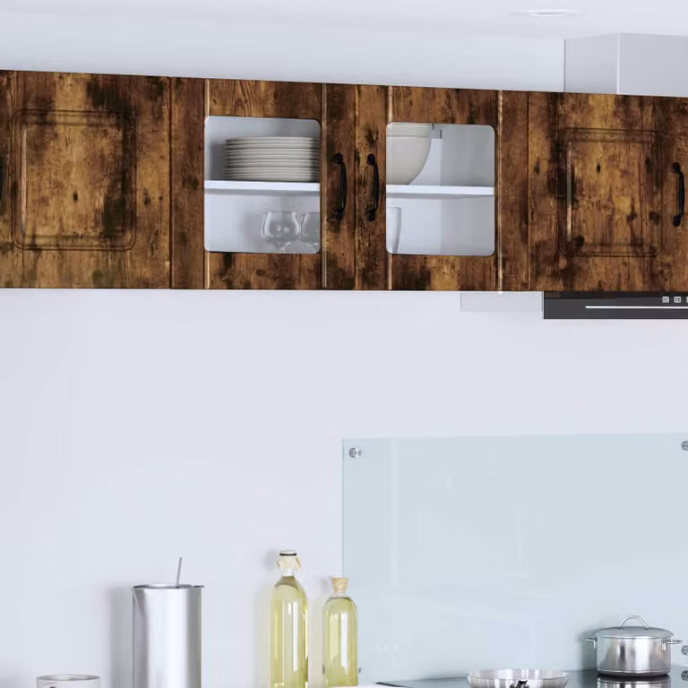 Mobile da parete LUCCA vidaXL in legno e vetro, Rovere Fumo, L 80 x P 31 x H 40 cm