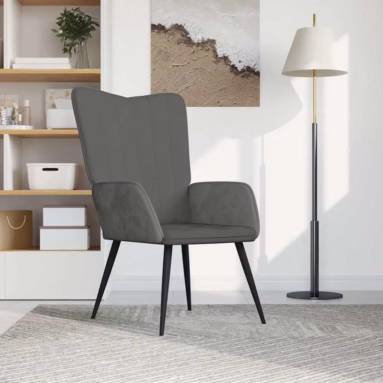Sedia Relax vidaXL in Velluto Grigio con Braccioli e Struttura in Metallo