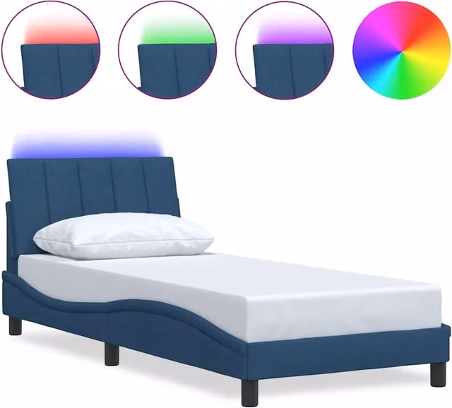 Letto singolo | Letto per adulti | Giroletto senza Materasso Hanko Blu 90x200 cm in Tessuto