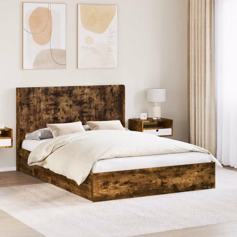 Struttura del letto con stoccaggio e testata vidaXL in Rovere Fumo, L/P/H: 140 x 190 x 100 cm