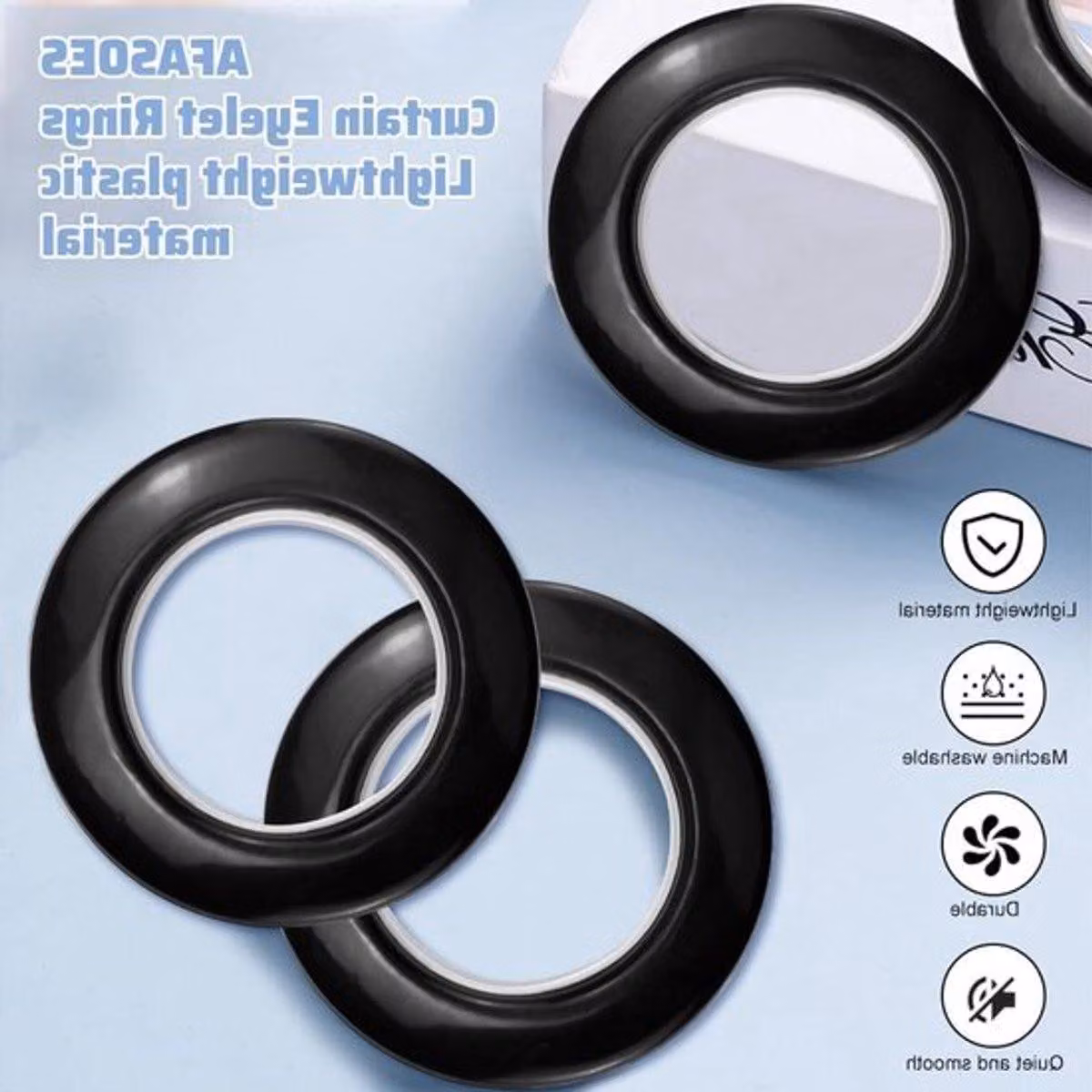 20 anelli per tende - Anelli da 40 mm per tende, tende da doccia e drappeggi - Robusti occhielli in plastica, colore nero