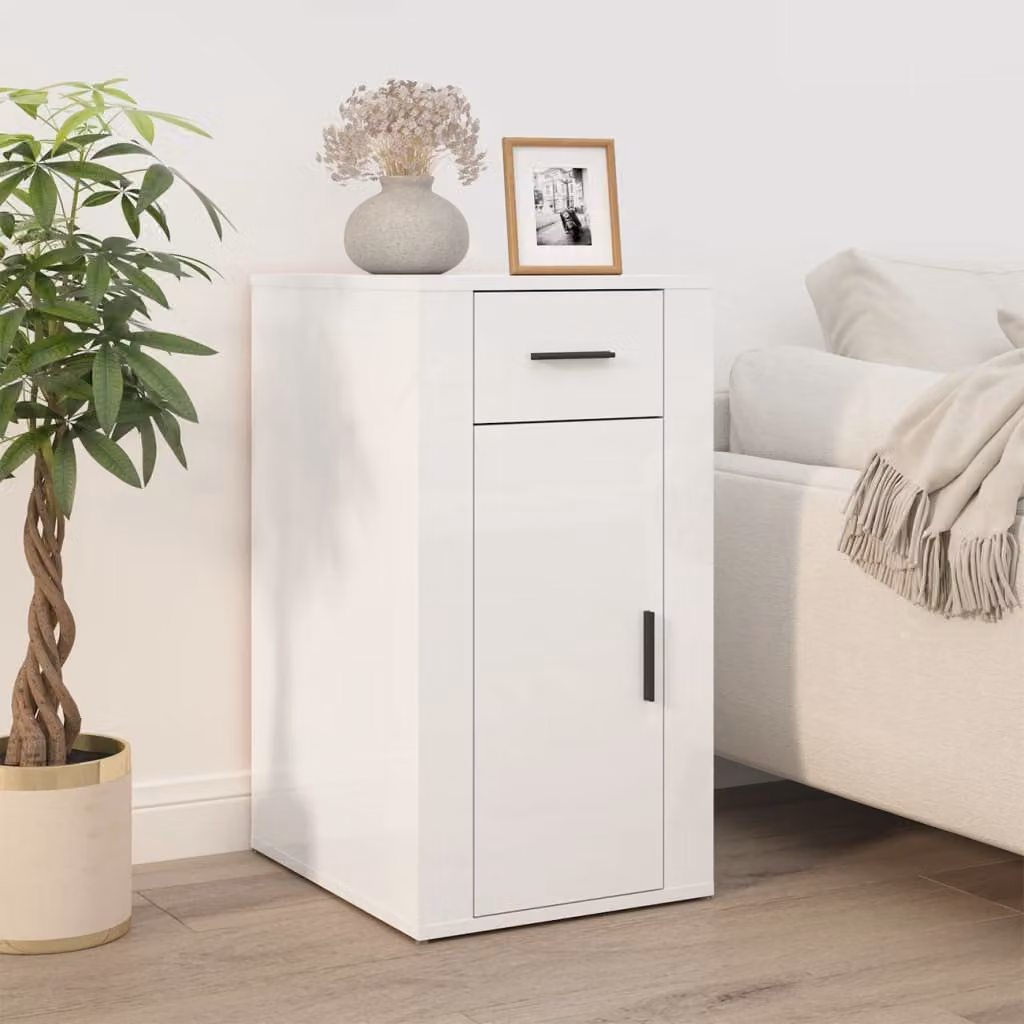 Armadietto Scrivania vidaXL Bianco Lucido in Legno Multistrato L/P/H: 40 x 49 x 75 cm