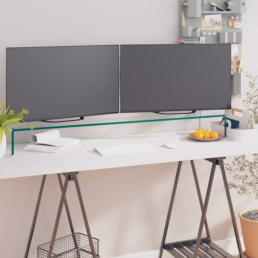 Rialzo Porta TV Mobile vidaXL in Vetro Trasparente L: 110 cm, P: 30 cm, H: 13 cm