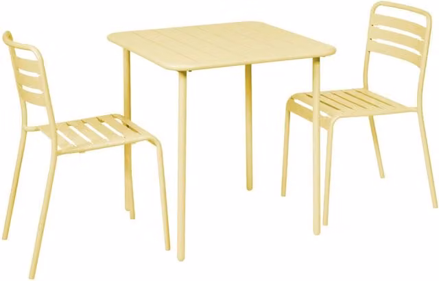 Set tavolo da giardino Sweeek in acciaio inossidabile con 2 sedie, design moderno, colore giallo – 1