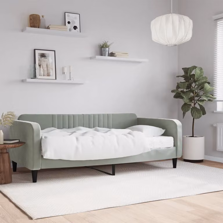vidaXL Divano Letto in Velluto Grigio con Materasso L/P/H: 190 x 90 x 75 cm