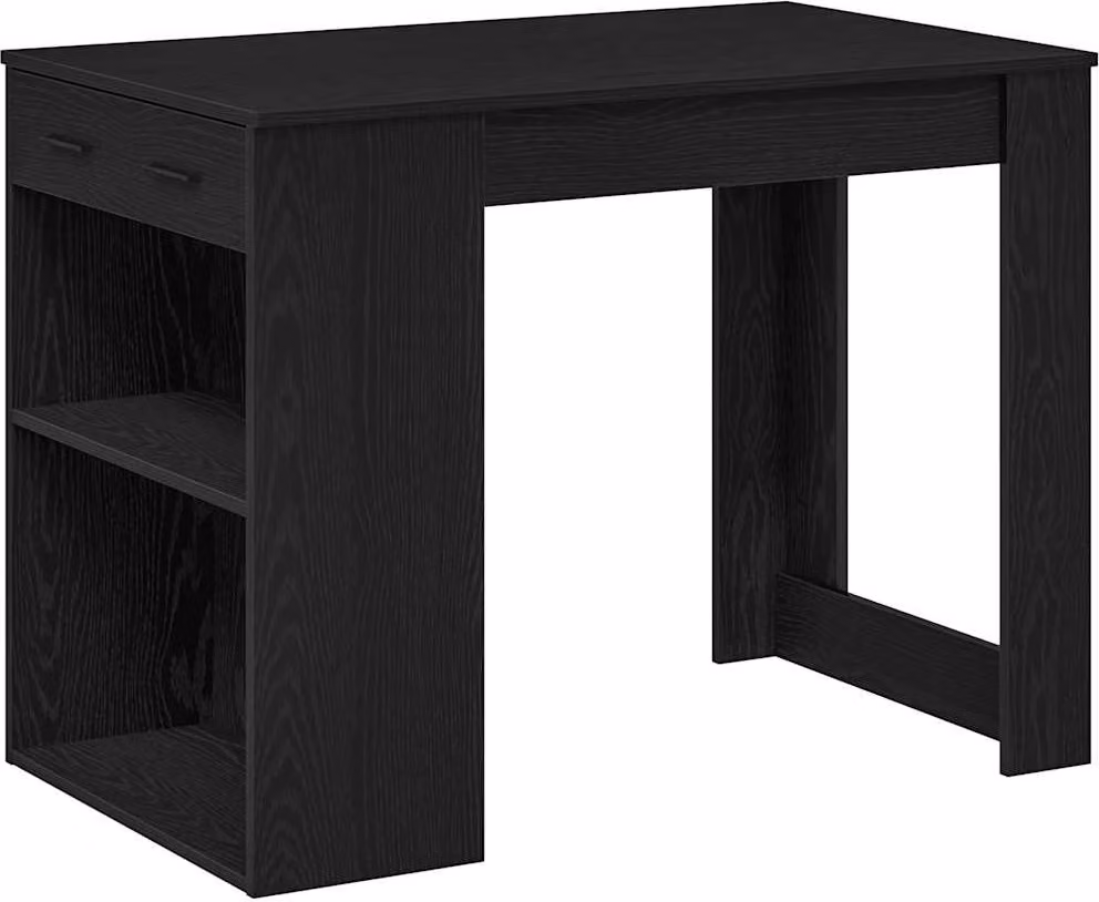 Scrivania con Cassetto e Ripiano Rovere nero Legno Multistrato