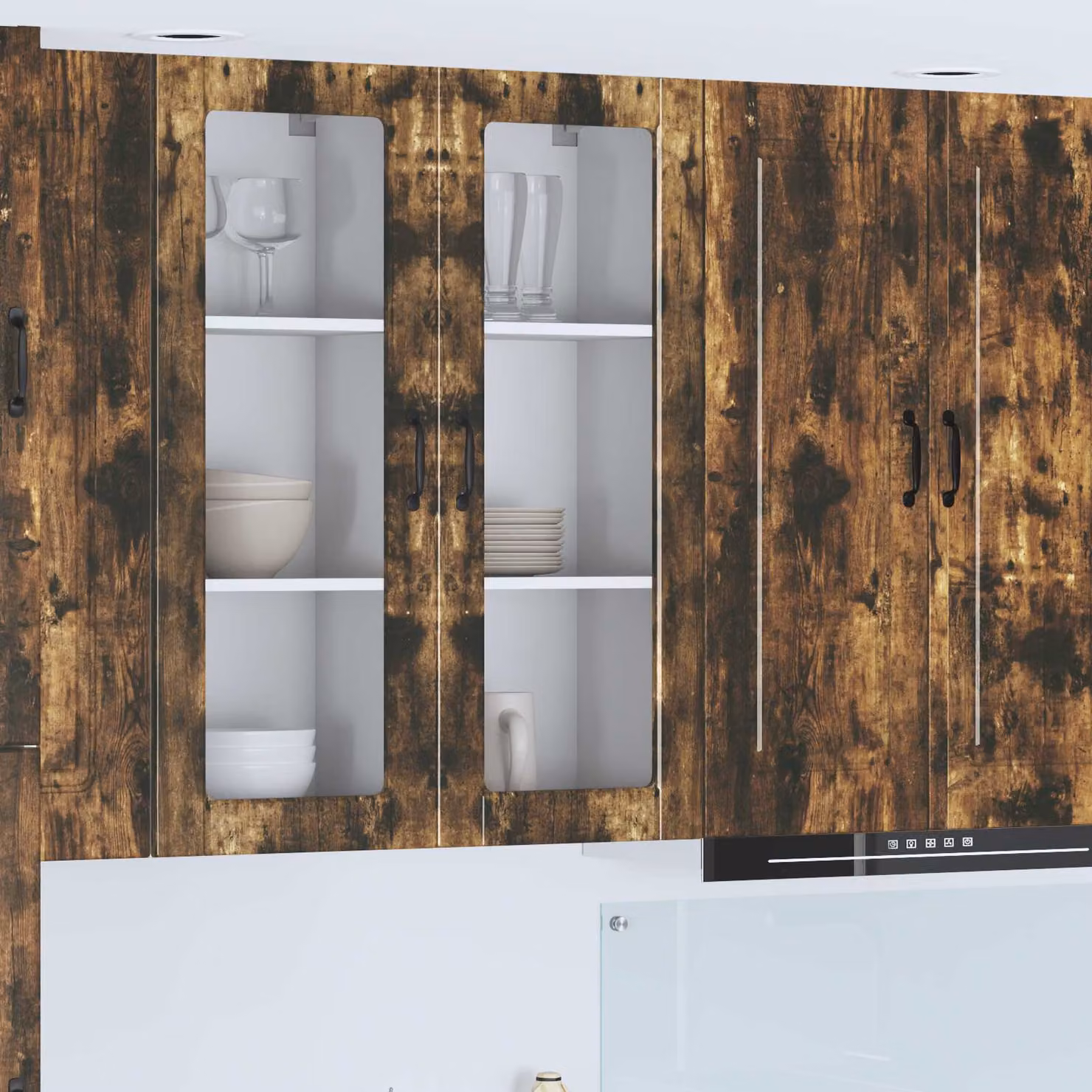 Mobile da parete PORTO vidaXL in rovere fumé con ante in vetro L 40 cm, P 31 cm, H 100 cm