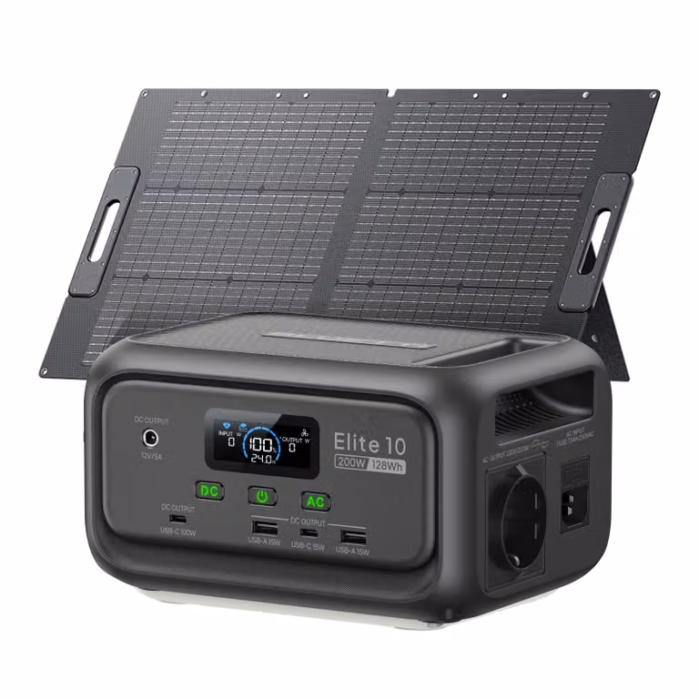 BLUETTI Elite 10 Mini: stazione di ricarica portatile con pannello solare da 100 W, batteria LiFePO4 da 128 Wh, generatore solare a ricarica rapida per campeggio, viaggi e attività all'aperto