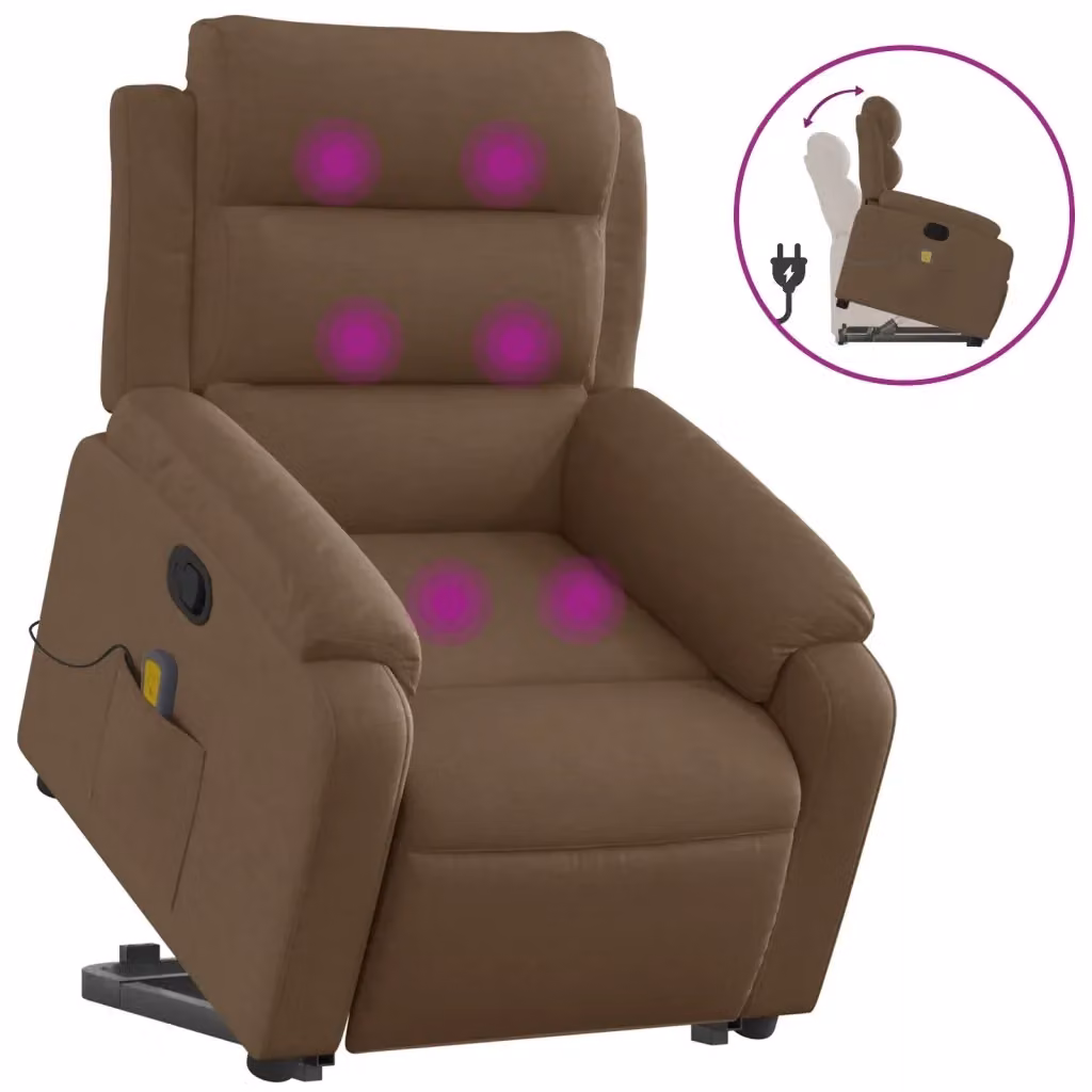 Poltrona Alzapersona Reclinabile con Assistenza Elettrica vidaXL in Tessuto Marrone per Anziani – 2