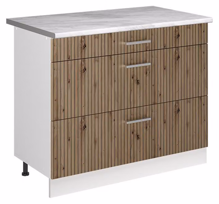 Mobiletto base per cucina Vicco R-Line Rovere artigianale/Bianco 100 cm piano di lavoro Marmo, Model 71494