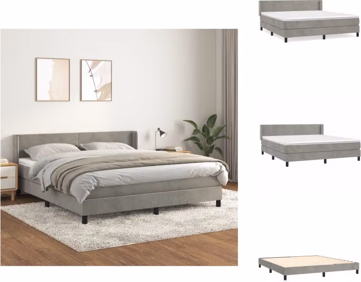 vidaXL Letto a molle con materasso grigio chiaro 160x200 cm in velluto - Letti e strutture letto