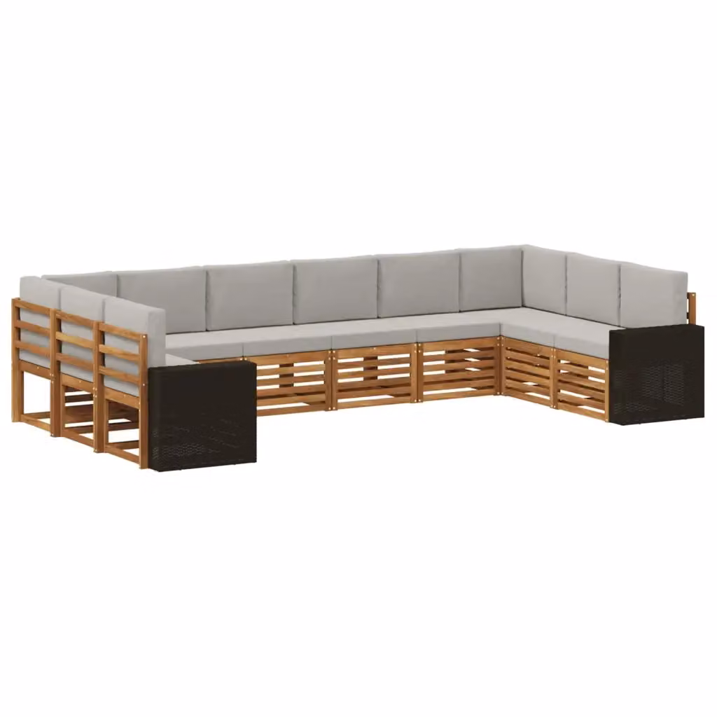 Set di divani da esterno vidaXL a forma di L in legno di acacia con cuscini beige e grigi per giardino e terrazza – 2