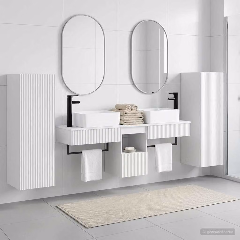 Set di mobili per il bagno moderno vidaXL in 5 pezzi Bianco L/P/H: 202 x 35 x 100 cm
