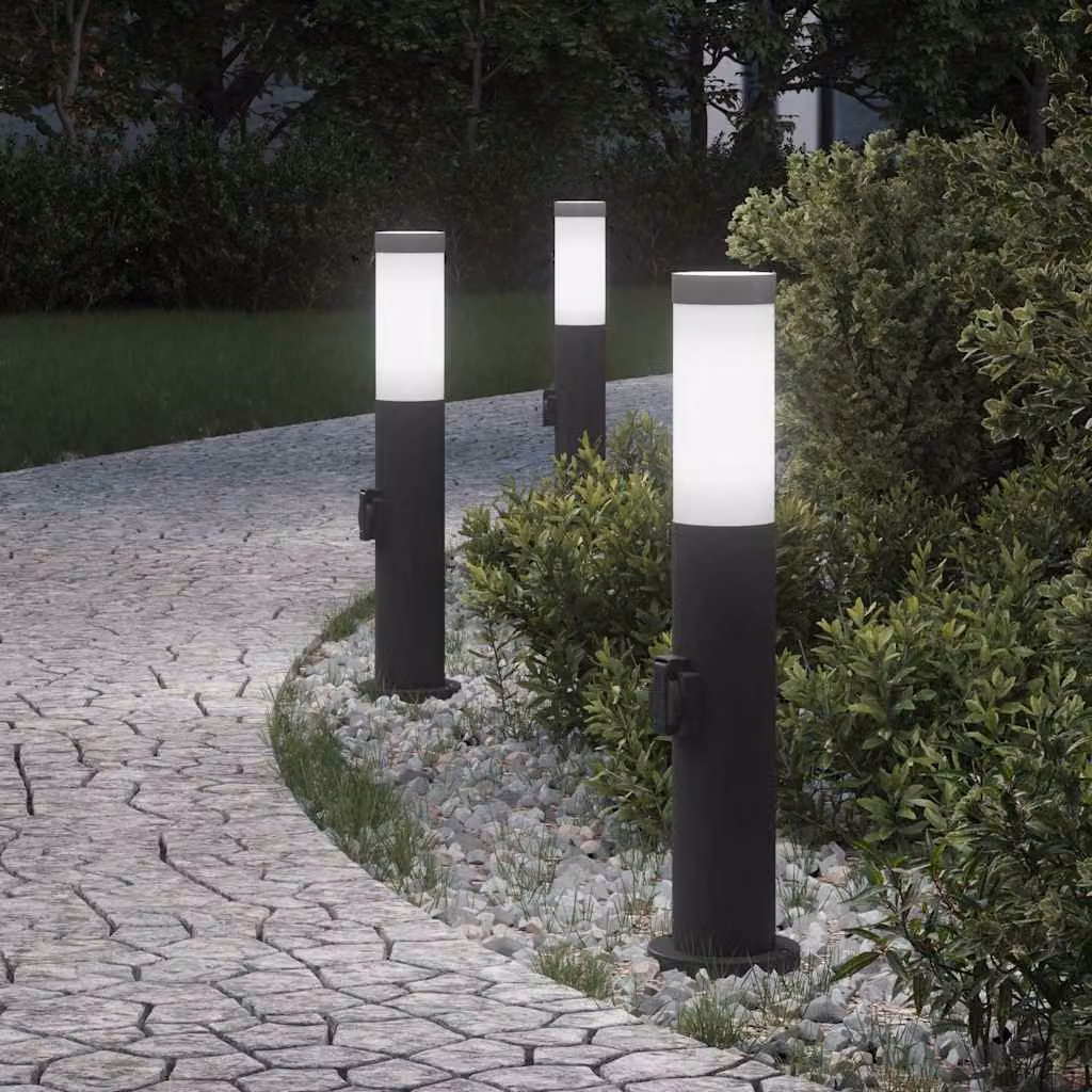 Set di 3 lampioni a palo vidaXL in acciaio inox con presa elettrica IP44, Altezza: 50 cm
