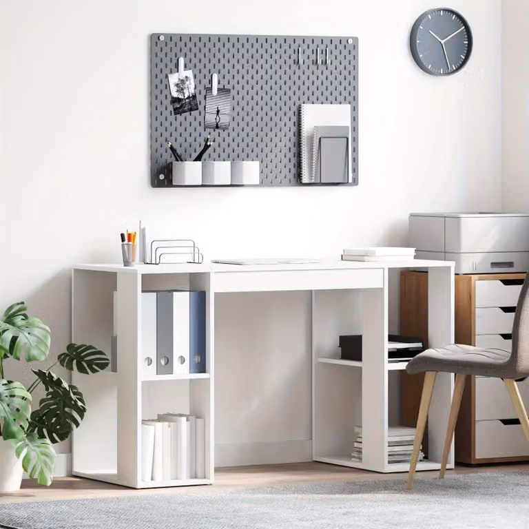 Scrivania - Tavolo da lavoro - Postazione di lavoro - Scrivania da scrivania - Scrivania compatta - Bianco - MDF e legno massello - Ampio spazio di stoccaggio