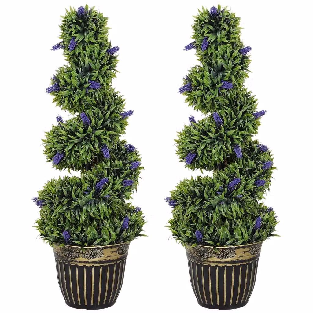 Set di 2 Piante Artificiali a Spirale XYLO Verde e Blu con Vaso, Altezza: 90 cm – 2