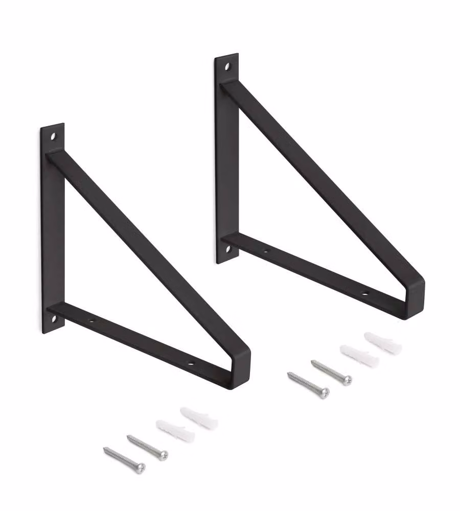 Set di supporti per mensole triangolari Emuca in acciaio nero opaco per montaggio a parete