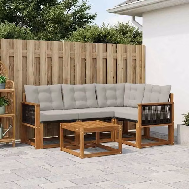 Set di divani da esterno 5 pz Naturale e Grigio Chiaro 3381935