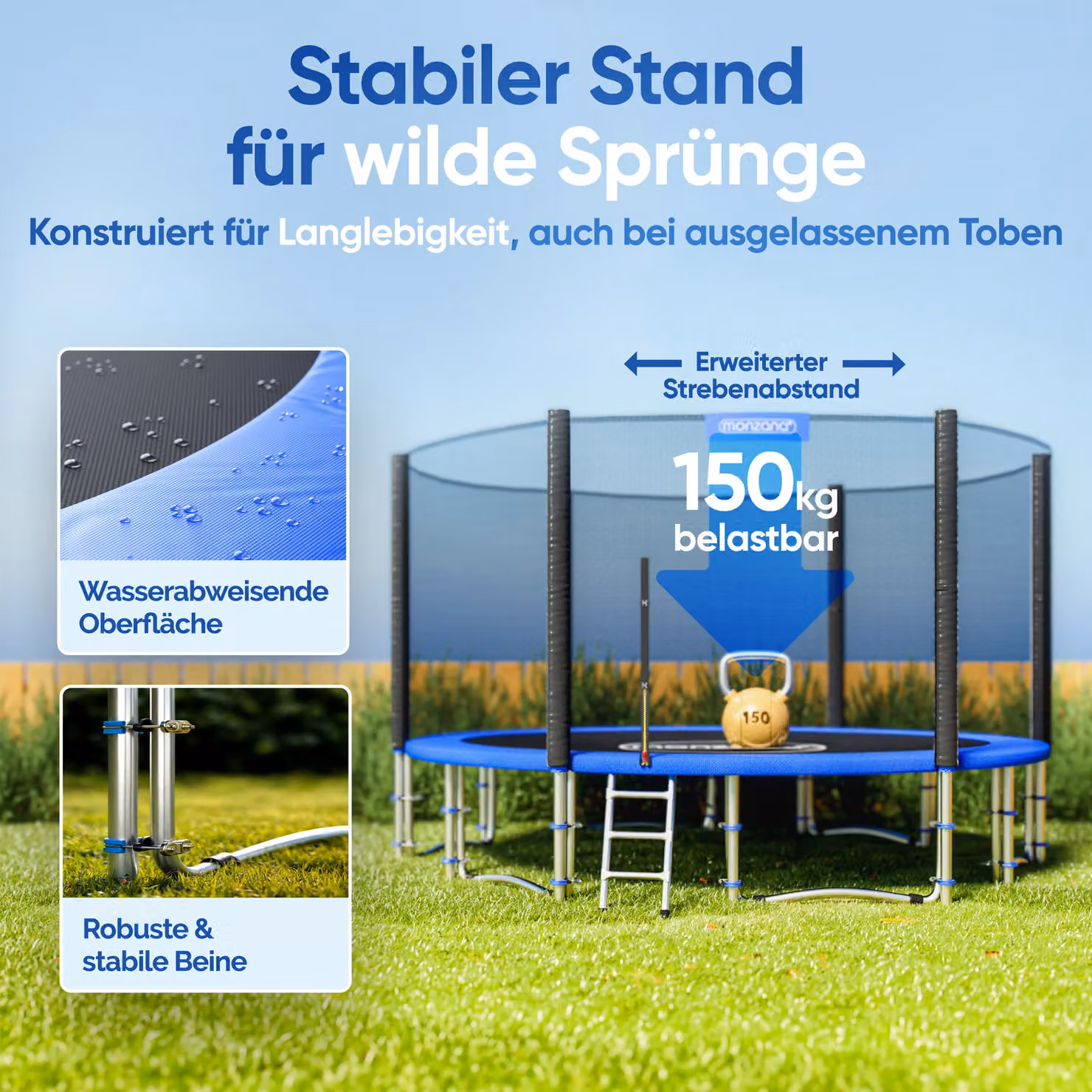 Trampolino elastico Monzana con rete di sicurezza blu Ø427 cm – 3