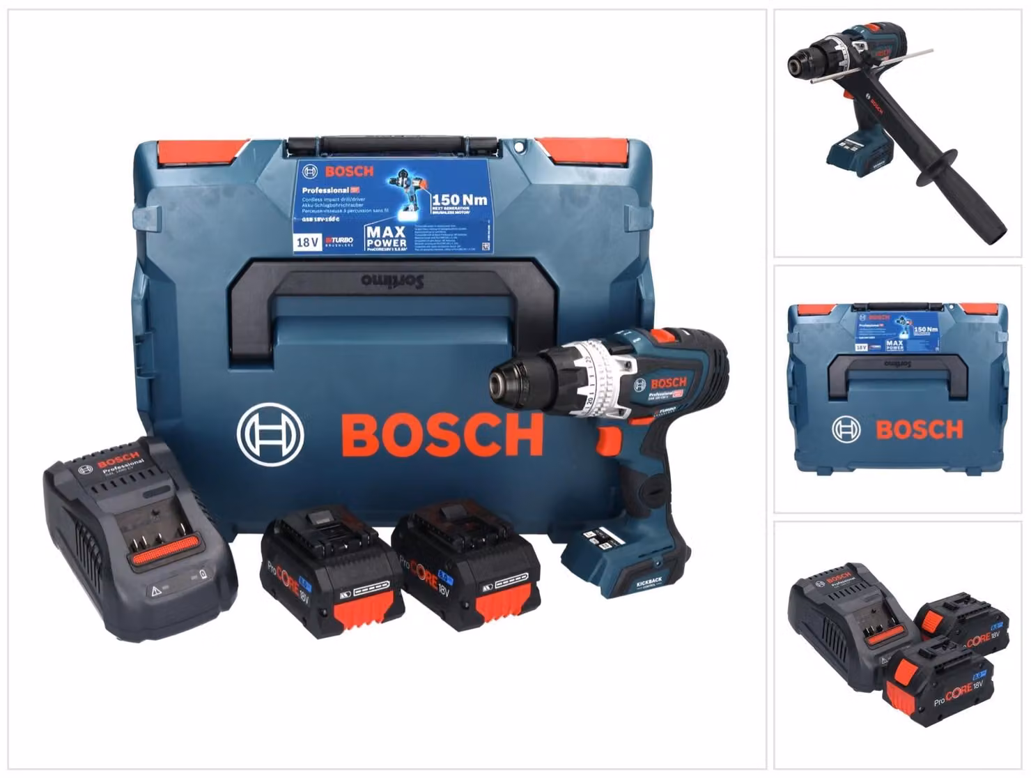 Trapano a percussione a batteria GSB 18V-150 C, 2 batterie ProCORE18V 8,0Ah in L-BOXX
