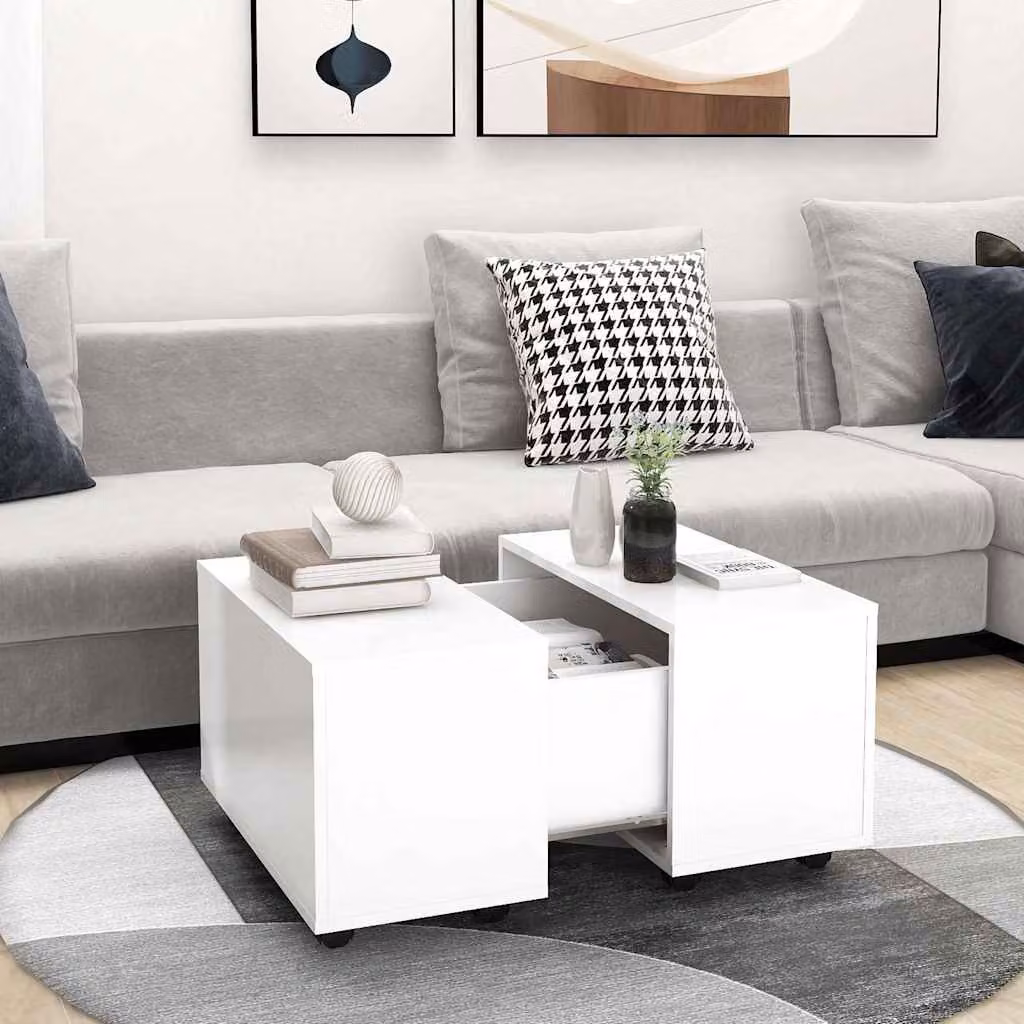 vidaXL Tavolino da Salotto Quadrato Bianco Moderno con Ruote in Legno L: 60 cm, P: 60 cm, H: 38 cm