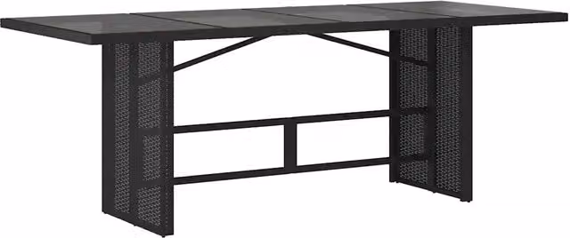 Tavolo da giardino rettangolare in polyrattan con piano in vetro nero L: 190 cm, P: 80 cm, H: 75 cm