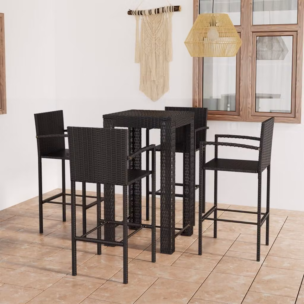 Maison Exclusive - Set da bar da giardino 5 pezzi con braccioli in polyrattan nero