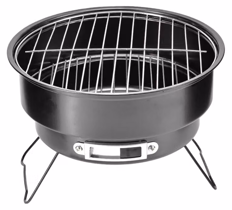 Griglia da campeggio rotonda - 25 cm - Acciaio inox - Con maniglia e treppiede pieghevole