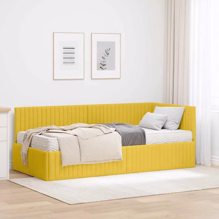 vidaXL Struttura Letto Angolare con 2 Materassi in Velluto Giallo L/P/H: 190 x 90 x 72 cm
