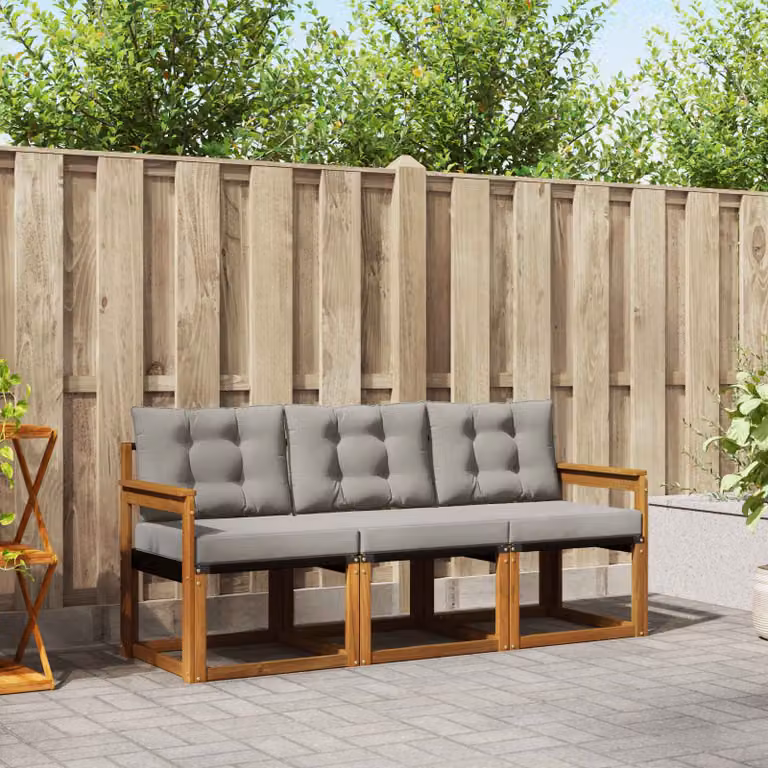 Set di divani da esterno vidaXL in legno di acacia e tessuto textilene grigio con cuscini inclusi
