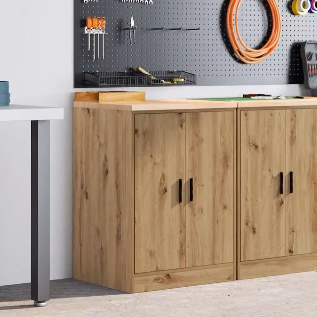 Mobile contenitore per garage 60 x 51 x 85 cm robusto piano di lavoro design contemporaneo realizzato artigianalmente in legno di pino e rovere 02_0051376