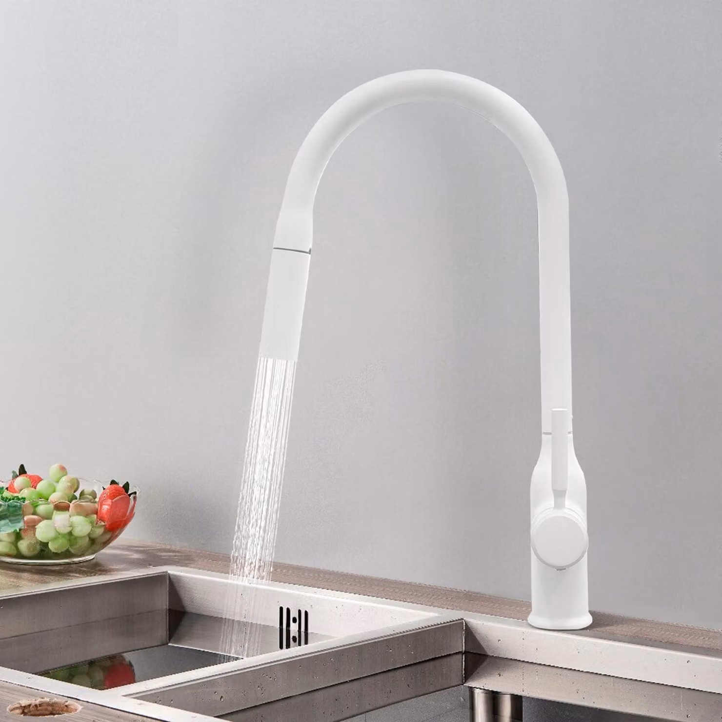 Rubinetto da cucina a 360°, estraibile, con 2 tipi di getto, colore bianco