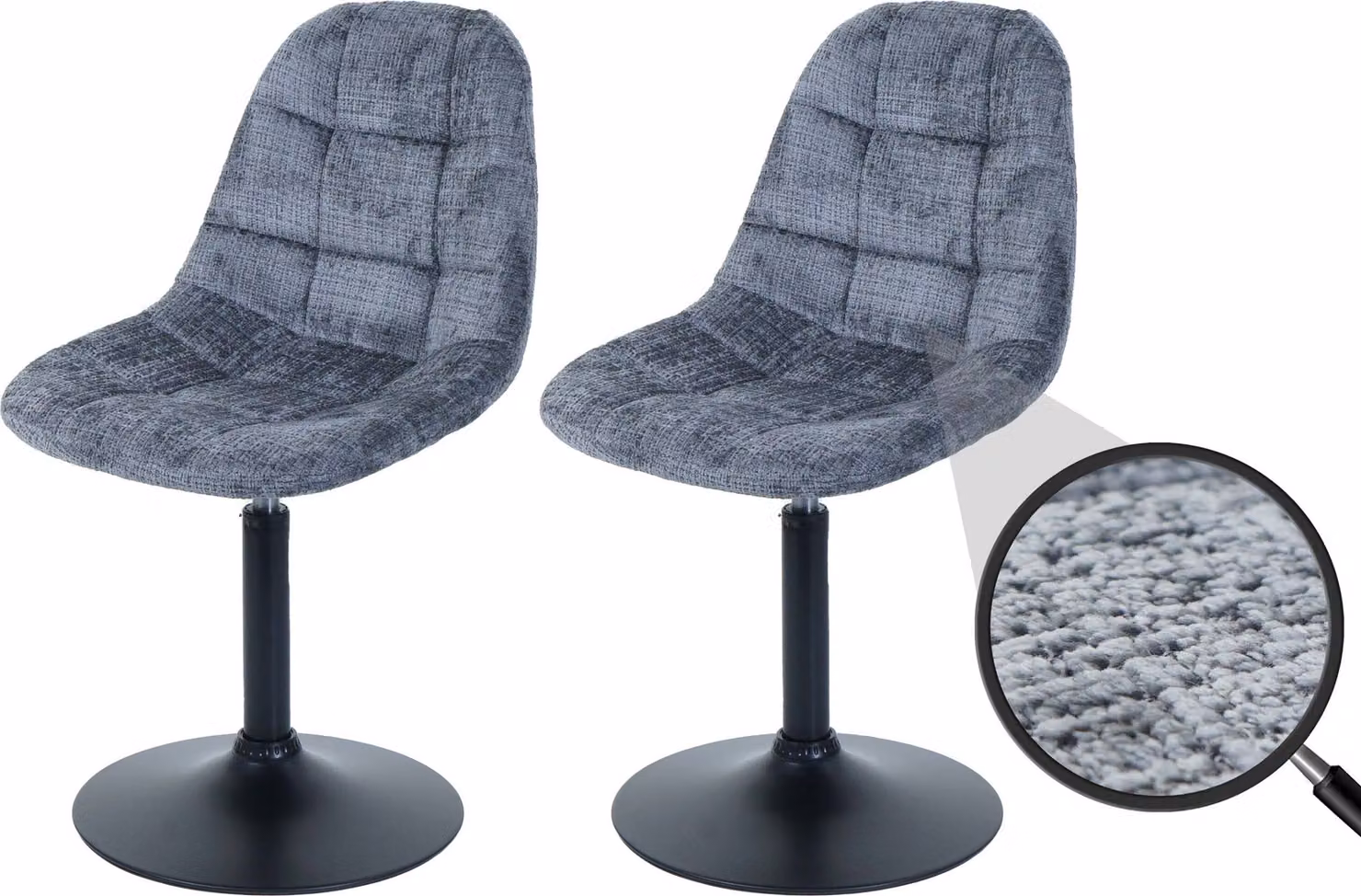 set di 2 sedie da pranzo HWC-A60, sedia da cucina girevole, acciaio Tessuto /ceniglia tessile (465g/m²) ~ grigio scuro