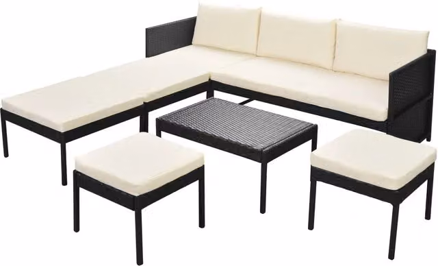 Set Divani da Giardino 6 pz | Set Salotto da Giardino con Cuscini in Polyrattan Nero