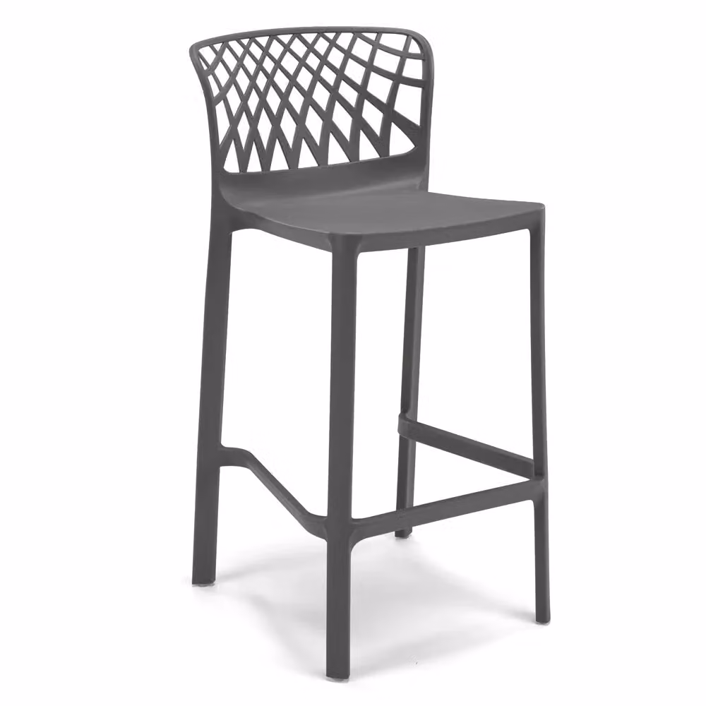 Set di 6 sgabelli ARKO Redokasa in polipropilene grigio con poggiapiedi, design moderno e geometrico, ideale per cucina, sala da pranzo o giardino, Altezza: 65 cm – 2