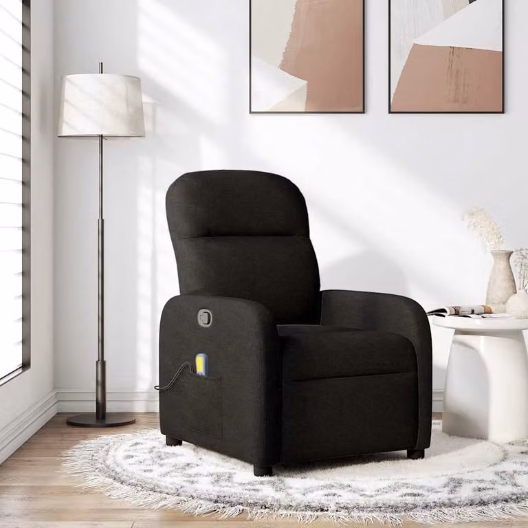 vidaXL Poltrona Reclinabile Relax Nera in Tessuto con Braccioli