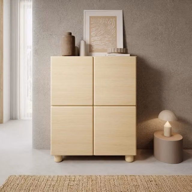 Madia Hamola DMORA con 6 ripiani, Credenza in legno Rovere Marrone, L: 100 cm, P: 38 cm, H: 125 cm – 1