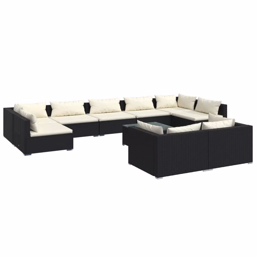 Set Divani da Giardino 10 pz con Cuscini in Polyrattan Nero