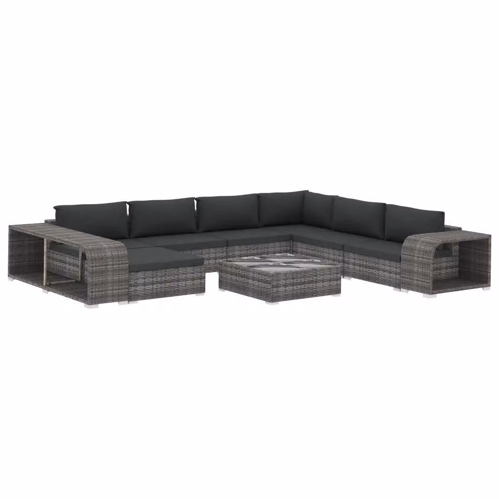 Set di divani da giardino vidaXL a forma di L con cuscini e tavolino, colore grigio – 2