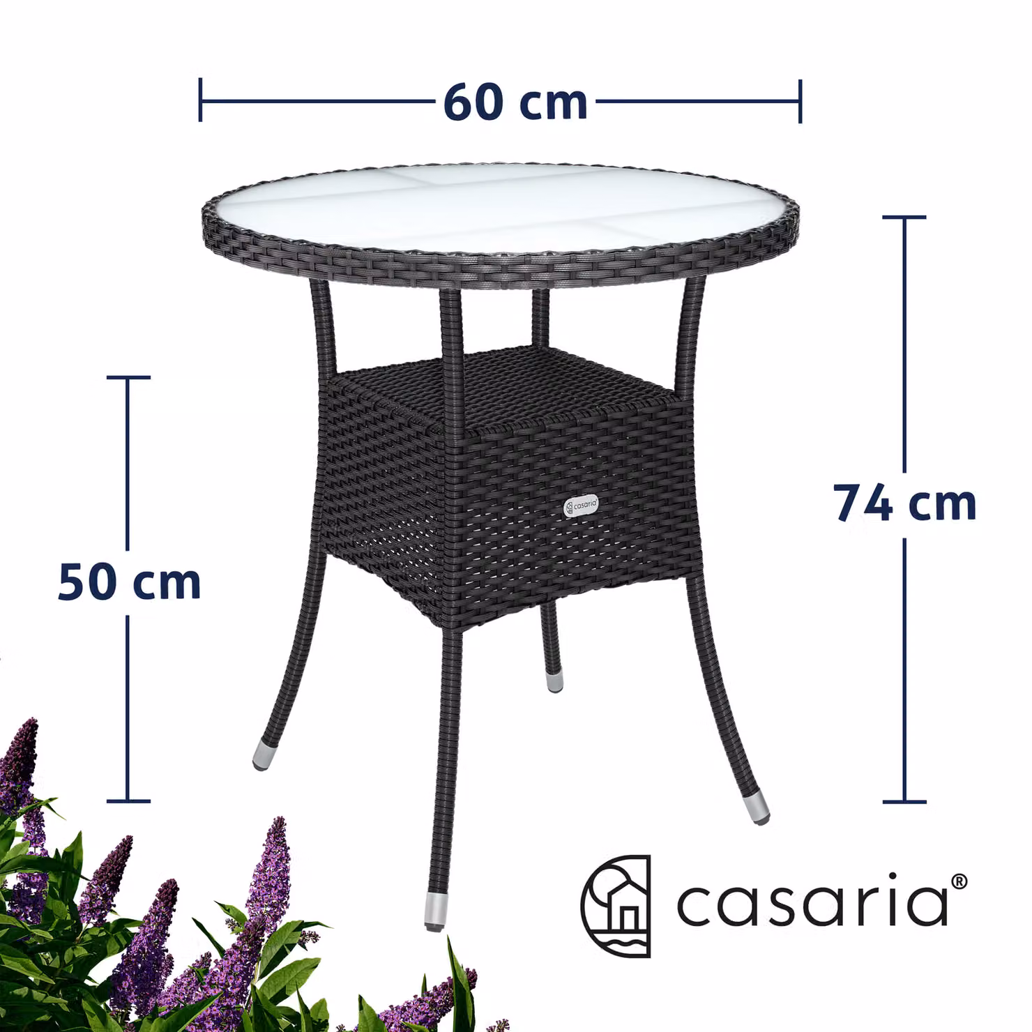 Tavolino da giardino rotondo Casaria in polyrattan e vetro nero Ø60 cm – 2