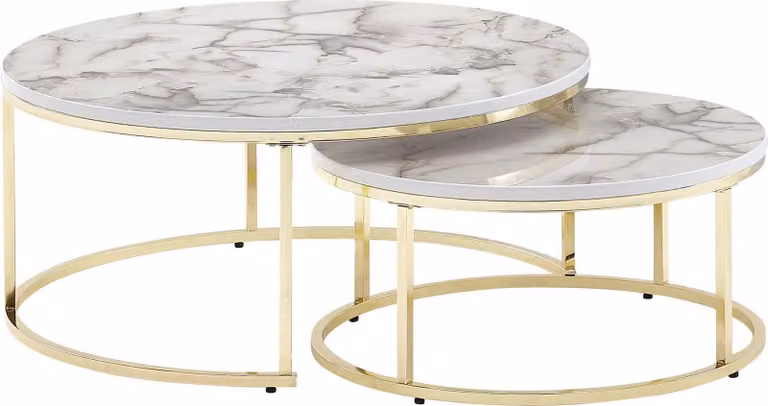 WOHNLING Tavolino da caffè Set di 2 Tavoli da divano in marmo oro bianco Rotondo Moderno