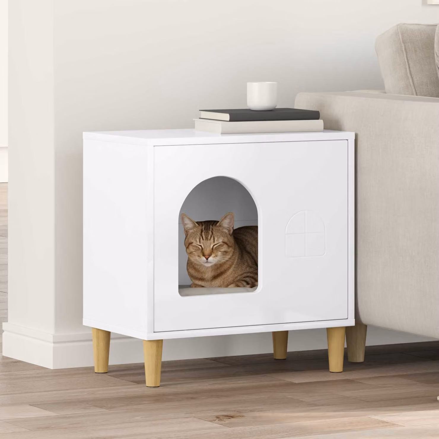 Casa per gatti vidaXL in MDF bianco lucido L: 51 cm, P: 30 cm, H: 52 cm
