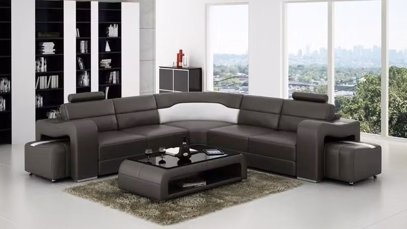 Ecksofa Sofa Couch Polster Wohnlandschaft Leder Eck Sofas Garnitur L-Form Schwarz