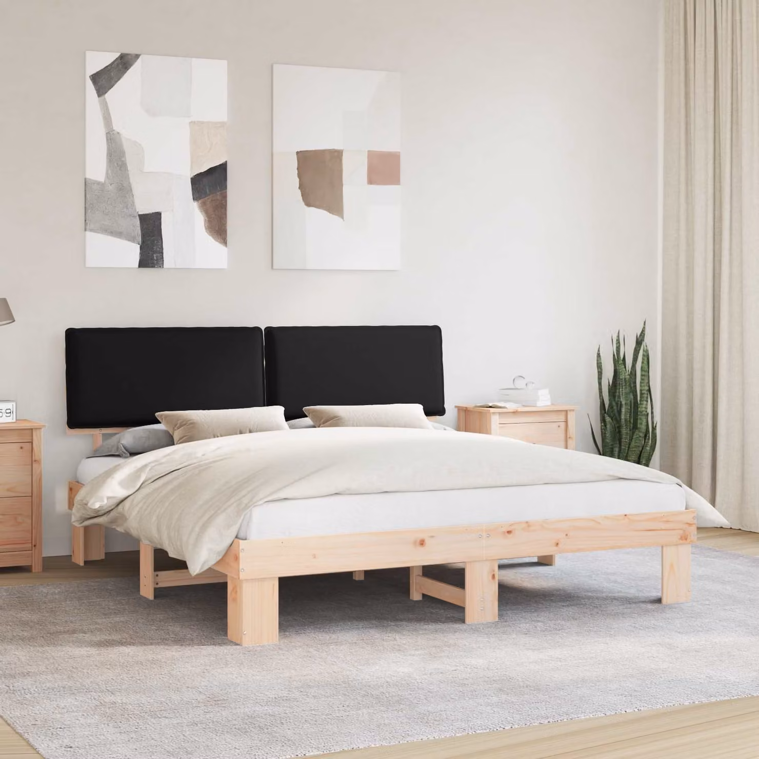 Letto con testiera rivestita vidaXL in pino massello nero 180 x 200 cm – 1