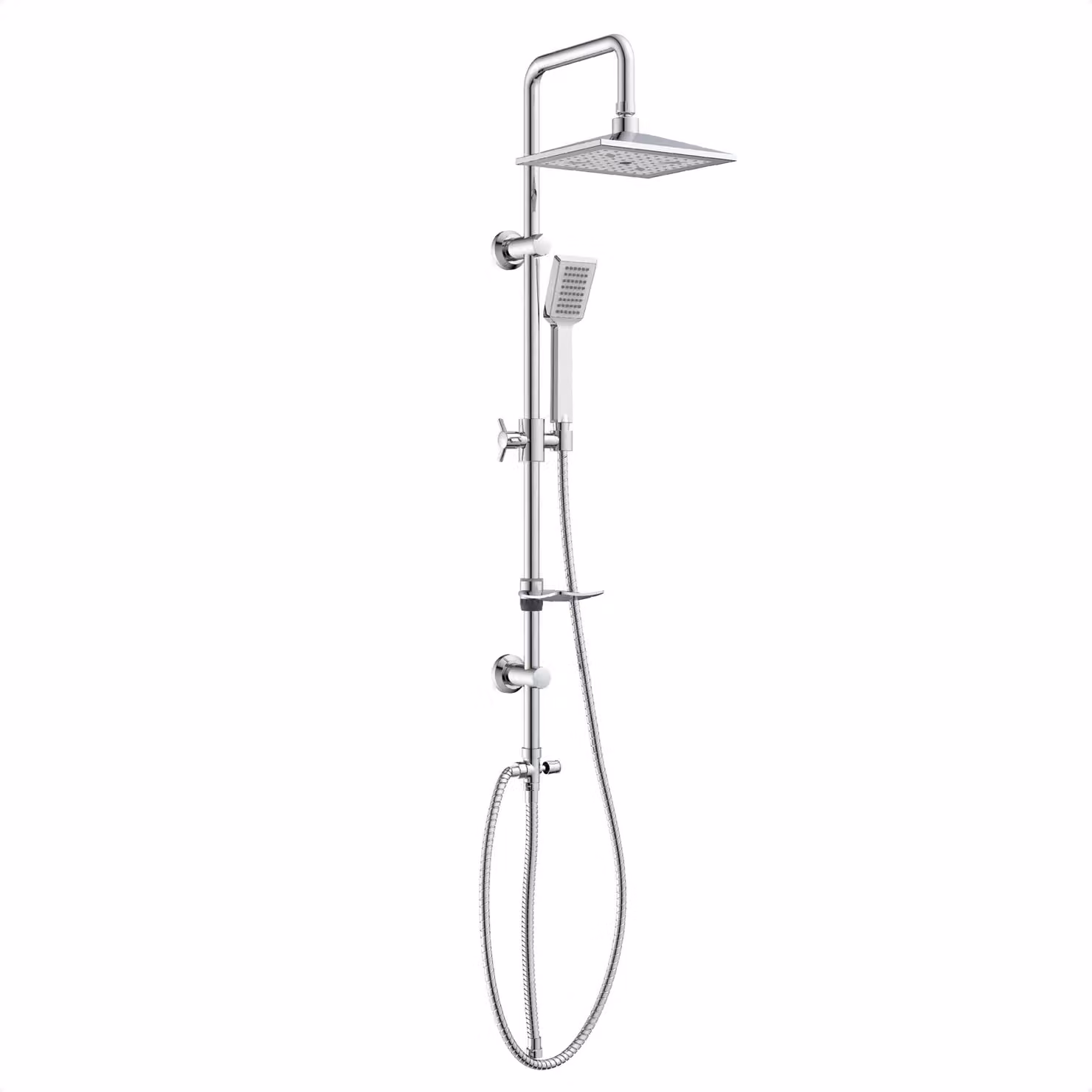 Set doccia 2-in-1 con soffione da 22x19 cm, doccetta manuale, finitura cromata